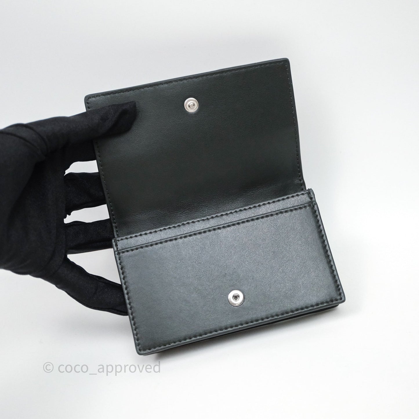 Bottega Veneta Cassette Business Dark Green Card Case Silver Hardware
