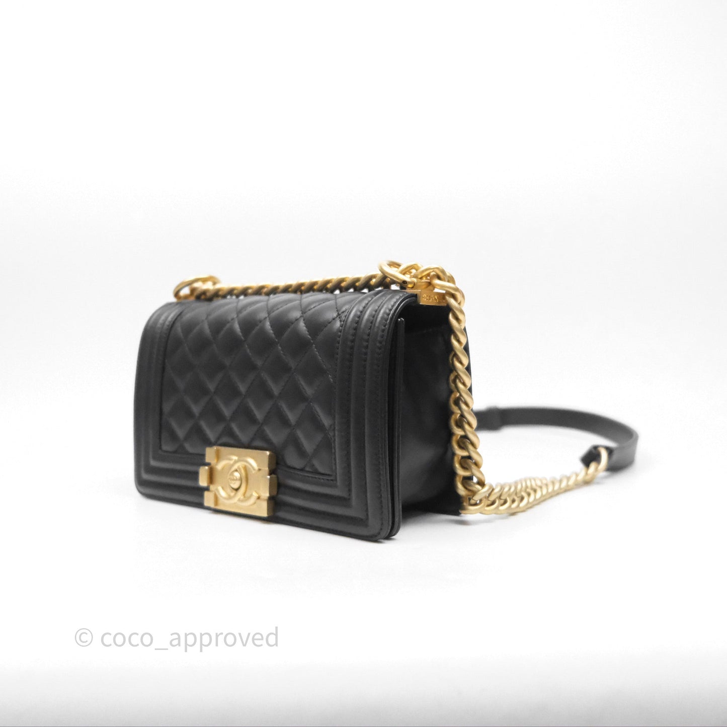 Chanel Small Boy Black Lambskin Aged Gold Hardware