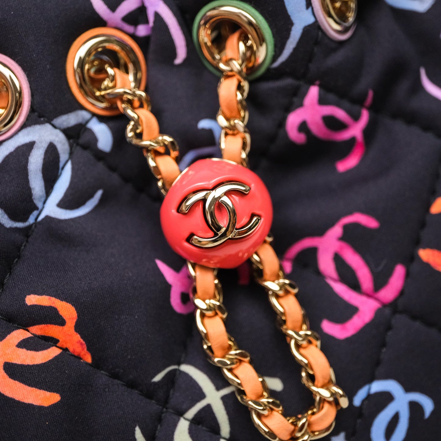 Chanel Small Drawstring Backpack Multicolored CC Printed Fabric 24S