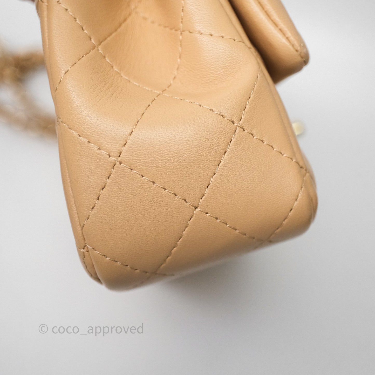Chanel Mini Rectangular Quilted Beige Lambskin Gold Hardware