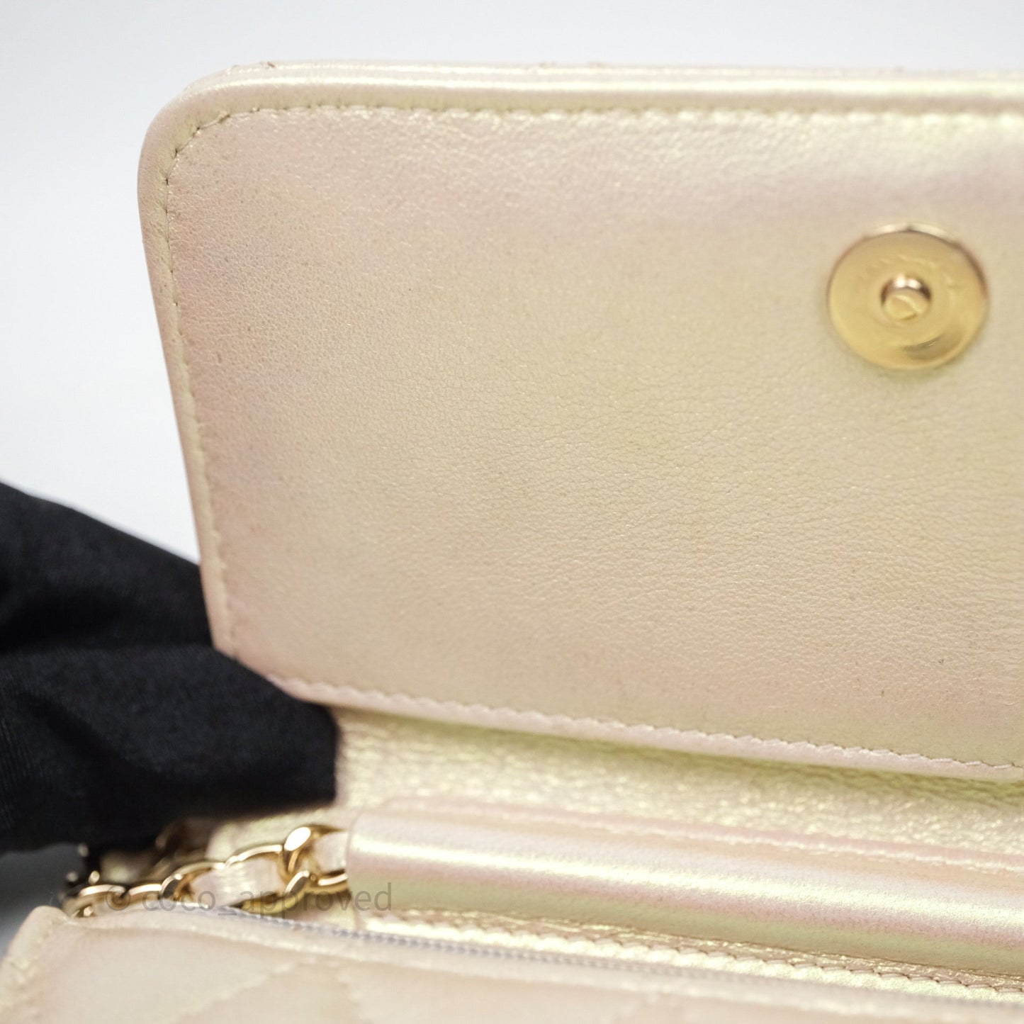 Chanel Quilted Mini Wallet on Chain WOC Iridescent Ivory Gold Hardware