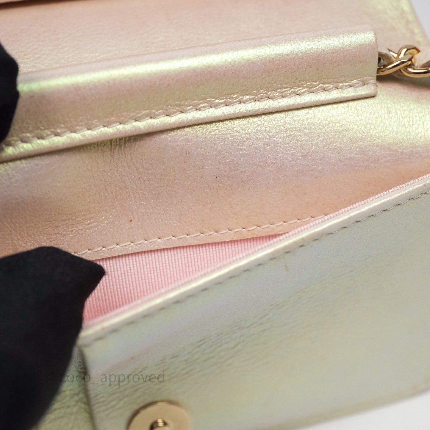 Chanel Quilted Mini Wallet on Chain WOC Iridescent Ivory Gold Hardware