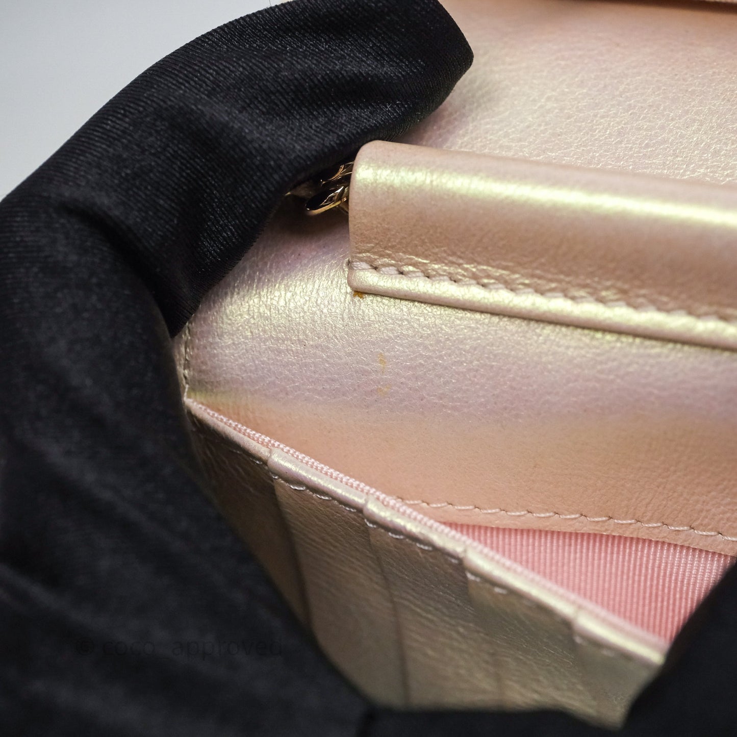 Chanel Quilted Mini Wallet on Chain WOC Iridescent Ivory Gold Hardware