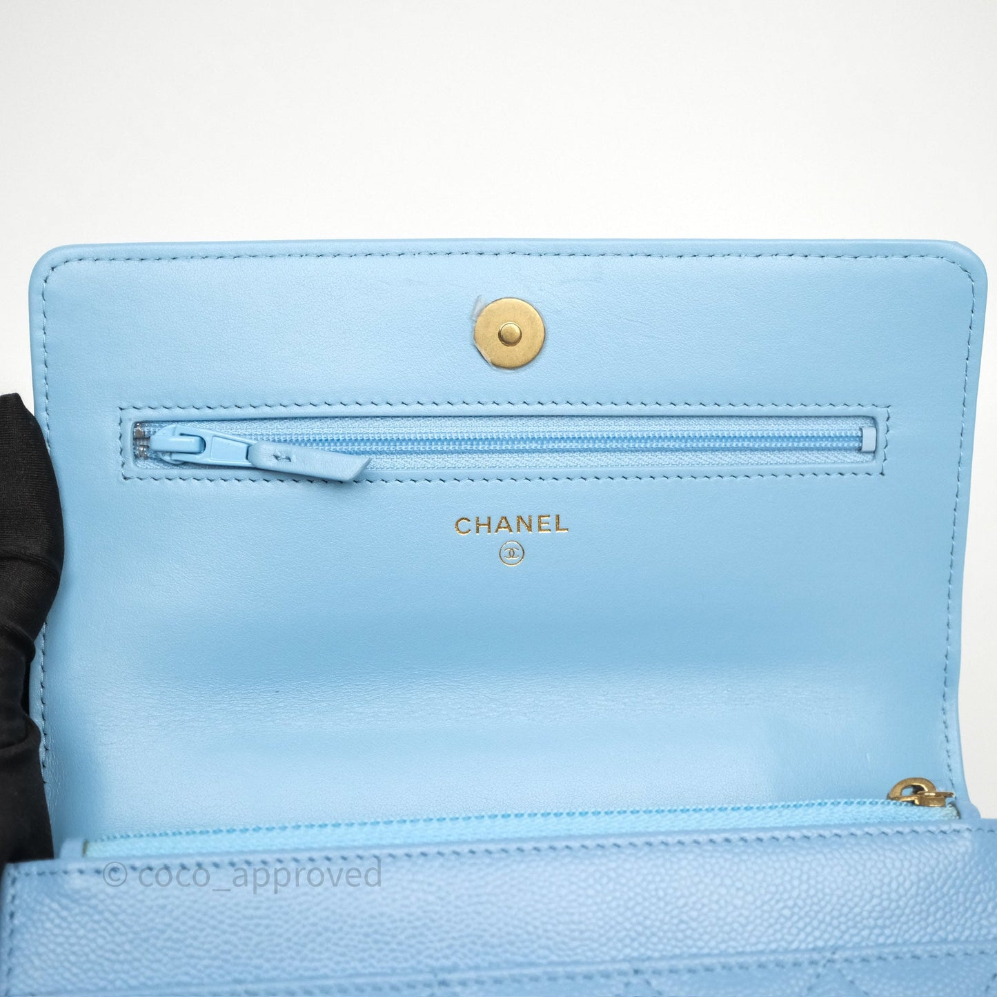 Chanel Top Handle Pick Me Up Wallet On Chain WOC Blue Caviar Gold Hardware