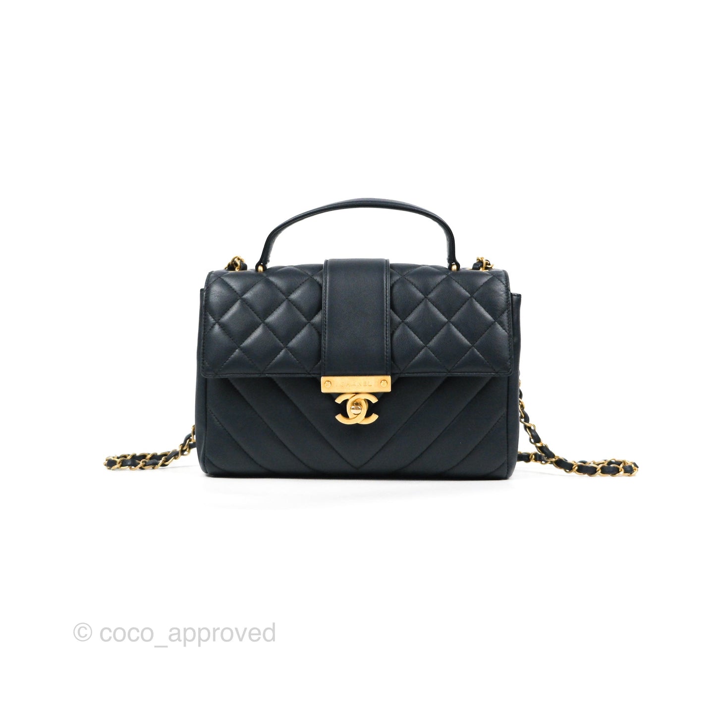 Chanel Golden Class CC Top Handle Bag Navy Calfskin Aged Gold Hardware