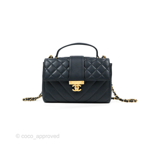 Chanel Golden Class CC Top Handle Bag Navy Calfskin Aged Gold Hardware