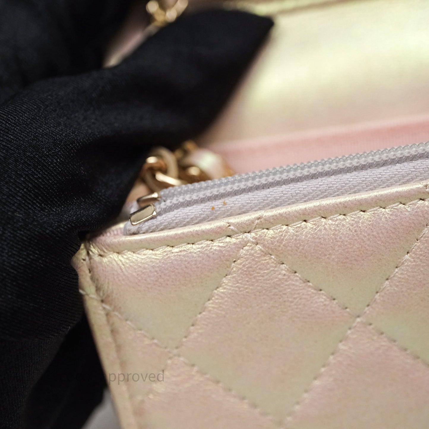 Chanel Quilted Mini Wallet on Chain WOC Iridescent Ivory Gold Hardware