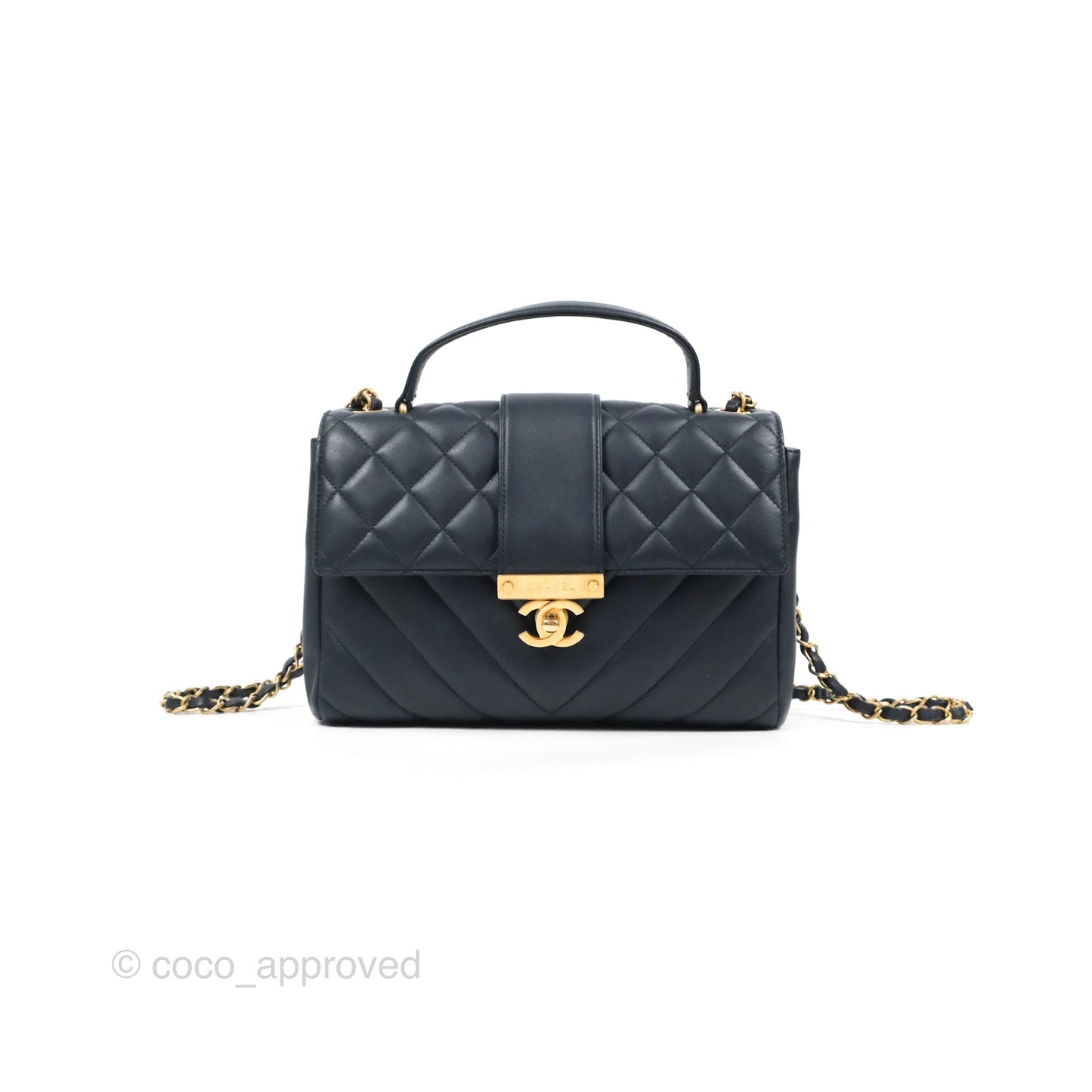 Chanel Golden Class CC Top Handle Bag Navy Calfskin Aged Gold Hardware