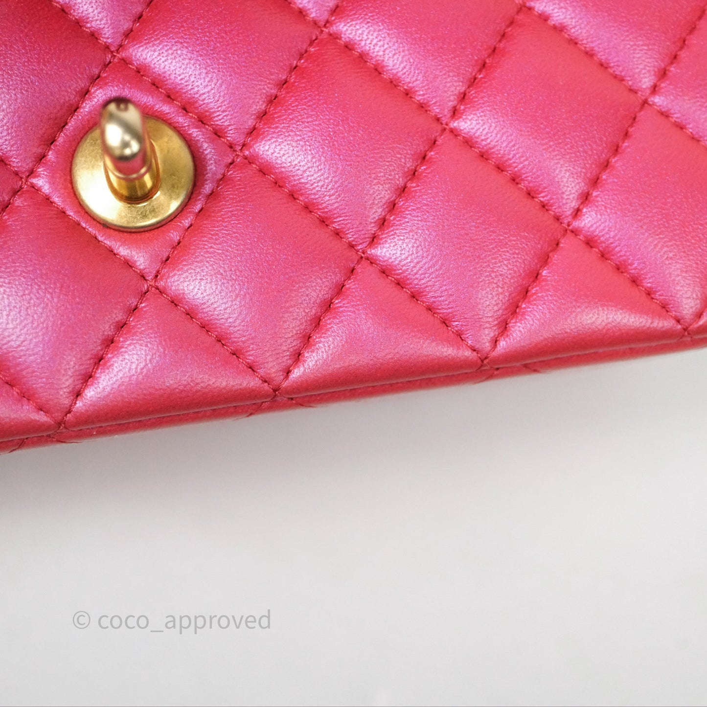 Chanel Top Handle Mini Rectangular Flap Bag Iridescent Dark Pink Lambskin Aged Gold Hardware