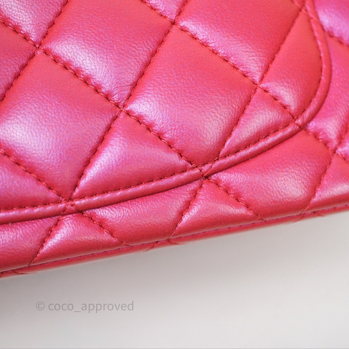 Chanel Top Handle Mini Rectangular Flap Bag Iridescent Dark Pink Lambskin Aged Gold Hardware