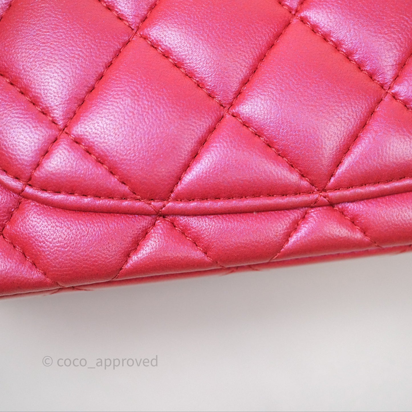 Chanel Top Handle Mini Rectangular Flap Bag Iridescent Dark Pink Lambskin Aged Gold Hardware