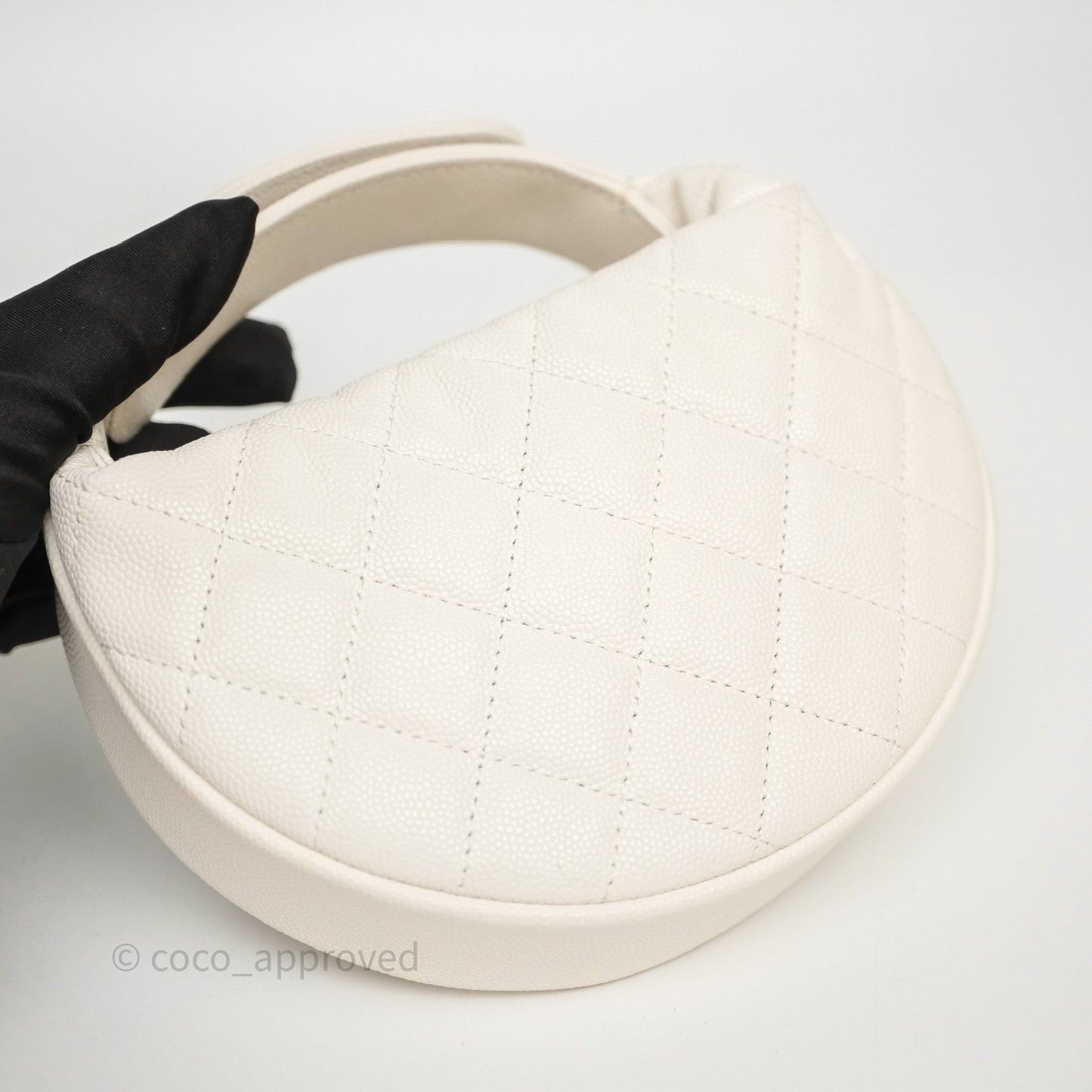 Chanel Quilted Polly Pocket Hobo Bag Caviar White Gold Hardware