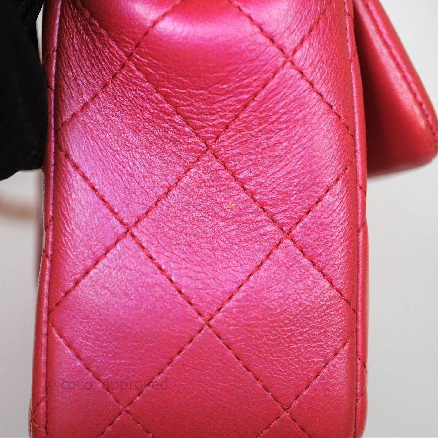 Chanel Top Handle Mini Rectangular Flap Bag Iridescent Dark Pink Lambskin Aged Gold Hardware