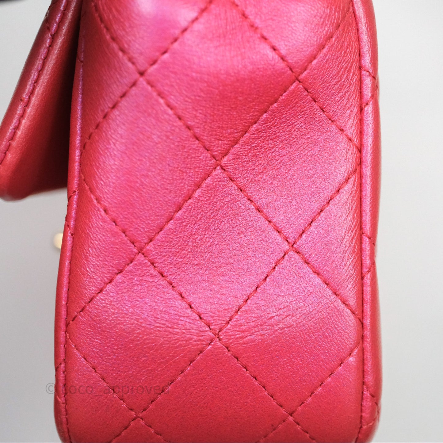 Chanel Top Handle Mini Rectangular Flap Bag Iridescent Dark Pink Lambskin Aged Gold Hardware