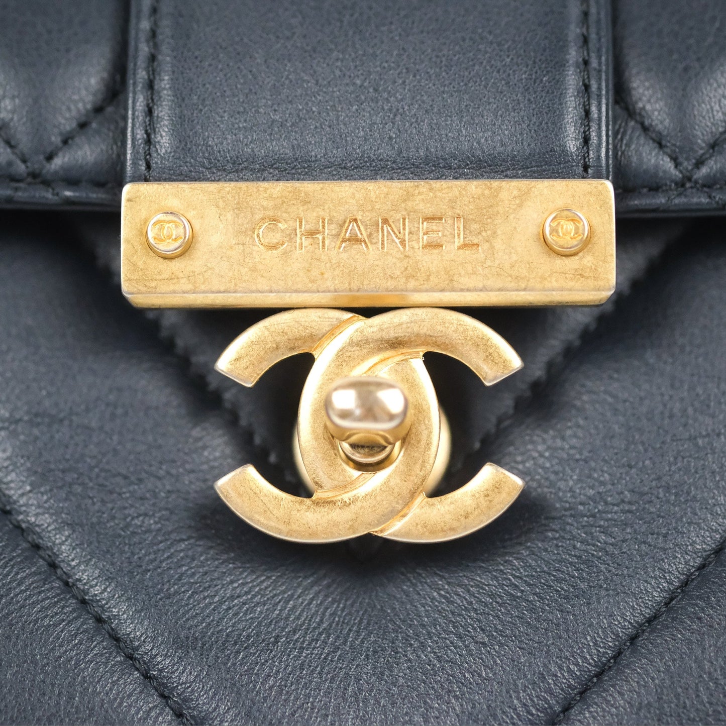 Chanel Golden Class CC Top Handle Bag Navy Calfskin Aged Gold Hardware