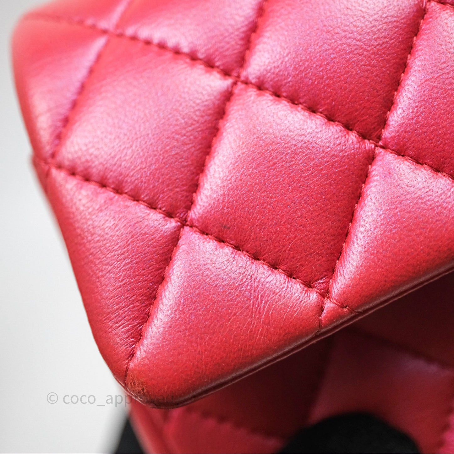 Chanel Top Handle Mini Rectangular Flap Bag Iridescent Dark Pink Lambskin Aged Gold Hardware