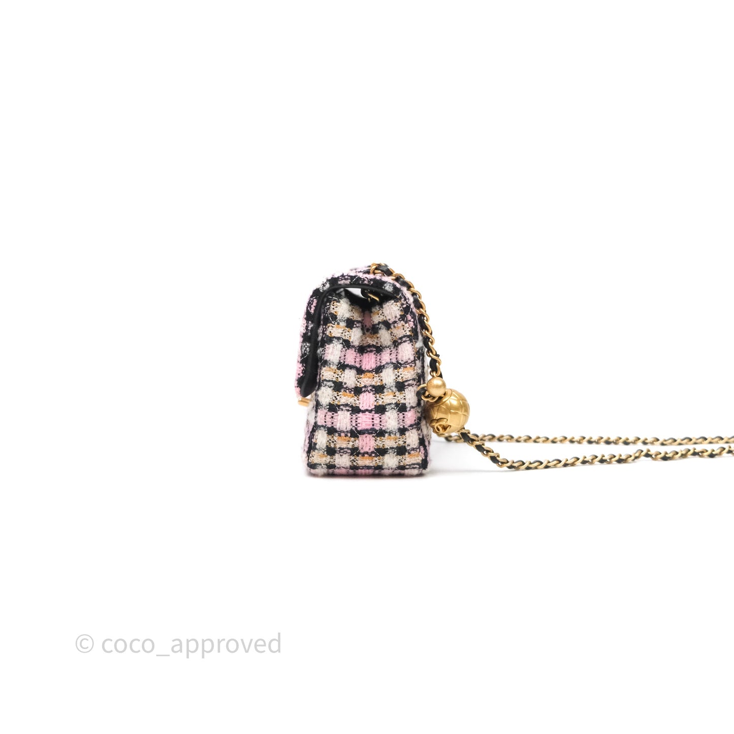 Chanel Pearl Crush Mini Square Pink/ White/ Black Tweed Aged Gold Hardware