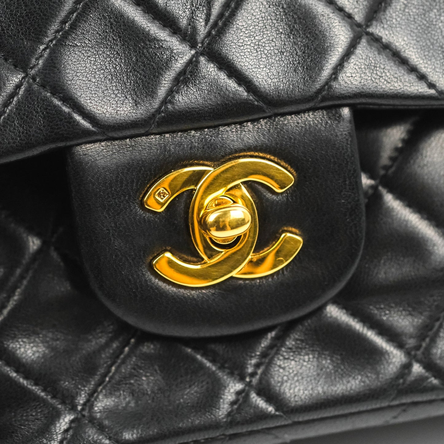 Chanel Vintage Small Classic Flap Black Lambskin 24K Gold Hardware