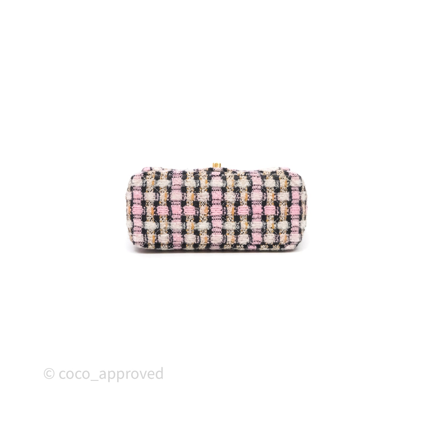 Chanel Pearl Crush Mini Square Pink/ White/ Black Tweed Aged Gold Hardware