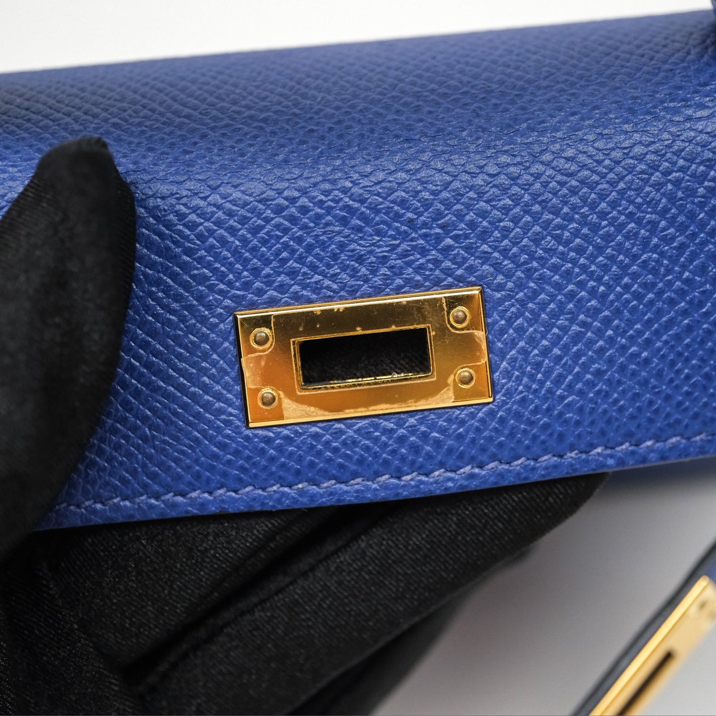 Hermes Mini Kelly Electric Blue Espom Gold Hardware