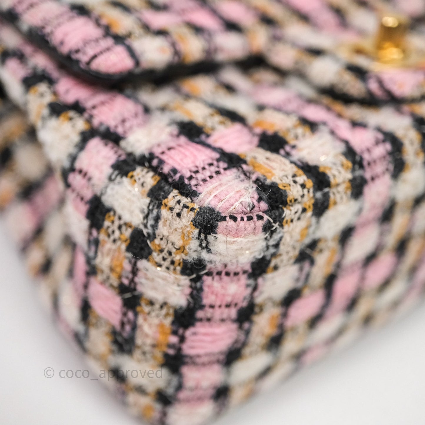 Chanel Pearl Crush Mini Square Pink/ White/ Black Tweed Aged Gold Hardware