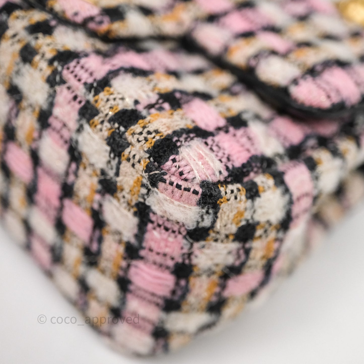 Chanel Pearl Crush Mini Square Pink/ White/ Black Tweed Aged Gold Hardware