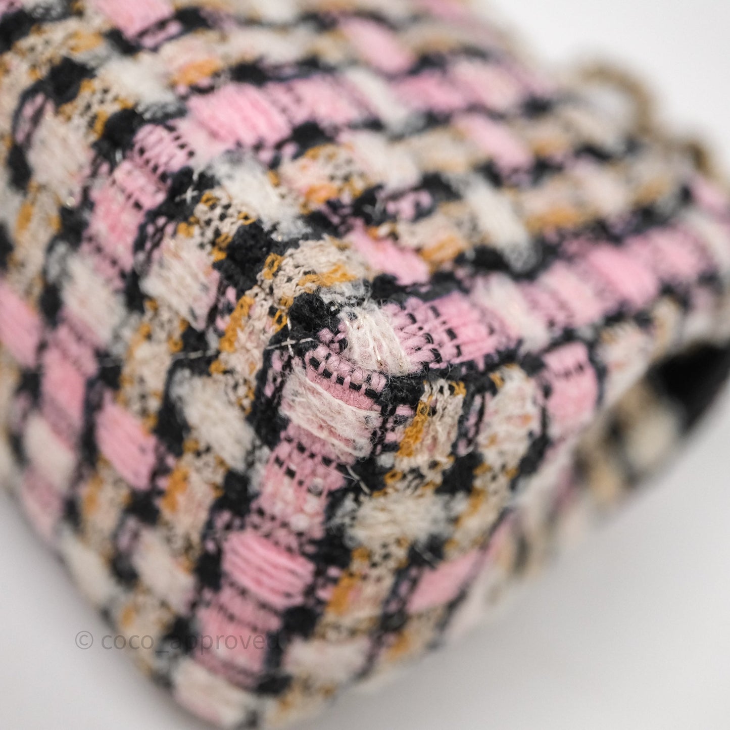 Chanel Pearl Crush Mini Square Pink/ White/ Black Tweed Aged Gold Hardware