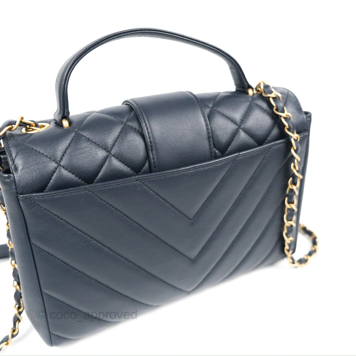 Chanel Golden Class CC Top Handle Bag Navy Calfskin Aged Gold Hardware