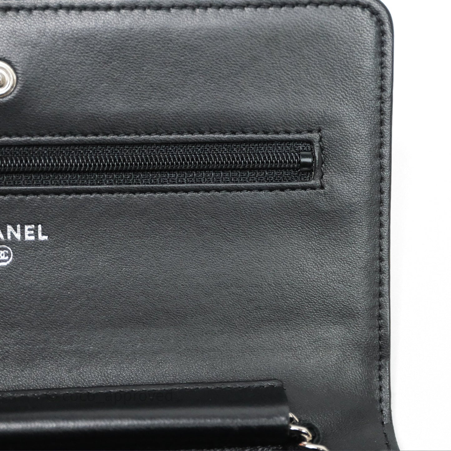 Chanel Quilted Classic Wallet on Chain WOC Black Lambskin Silver Hardware