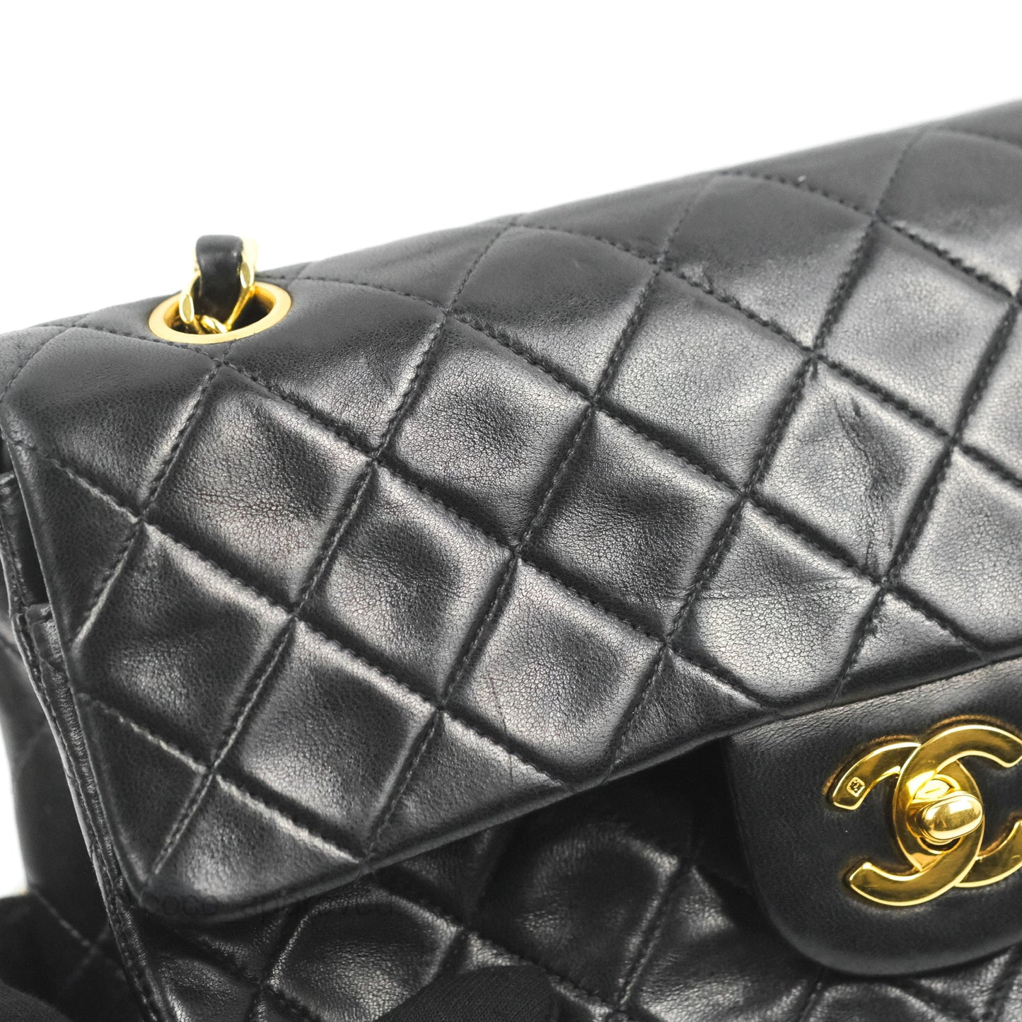 Chanel Vintage Small Classic Flap Black Lambskin 24K Gold Hardware