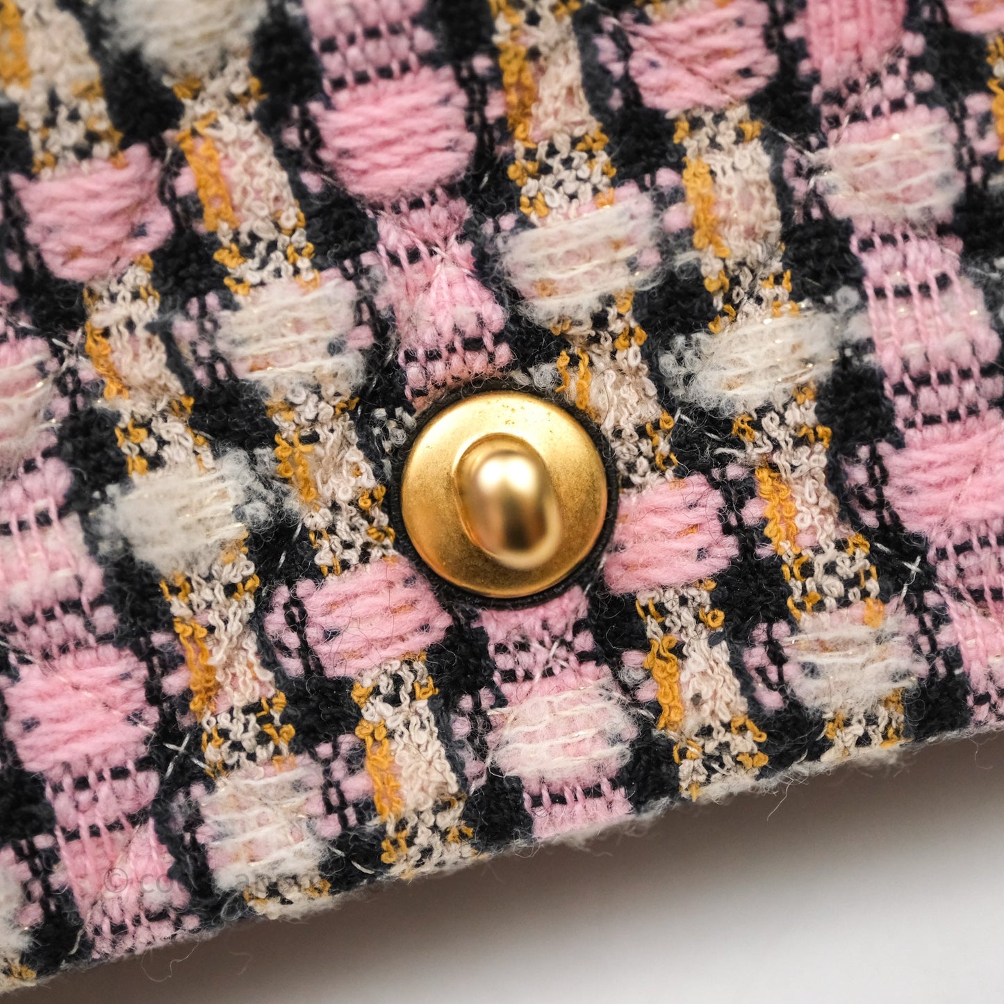 Chanel Pearl Crush Mini Square Pink/ White/ Black Tweed Aged Gold Hardware