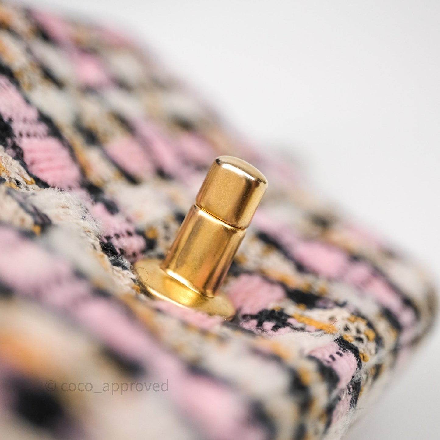 Chanel Pearl Crush Mini Square Pink/ White/ Black Tweed Aged Gold Hardware