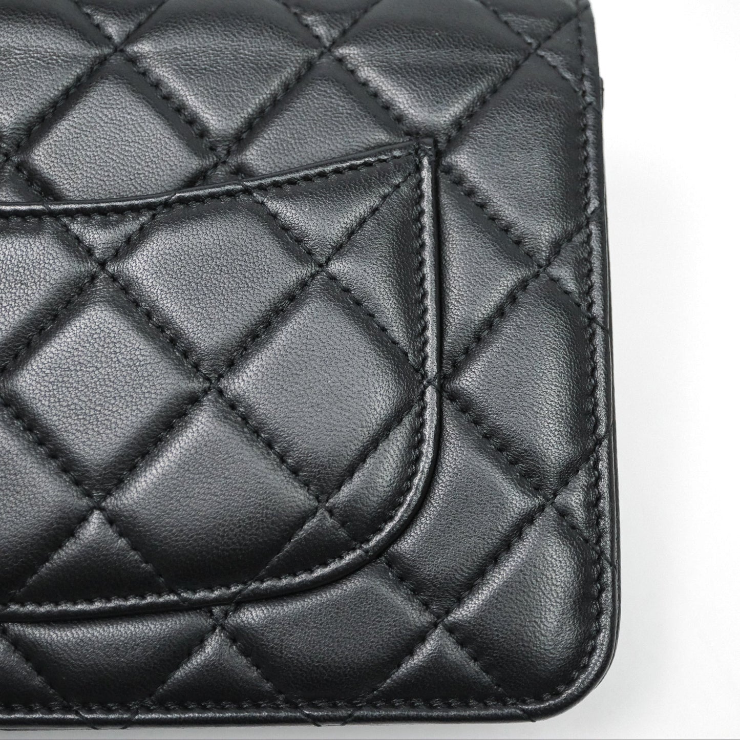 Chanel Quilted Classic Wallet on Chain WOC Black Lambskin Silver Hardware