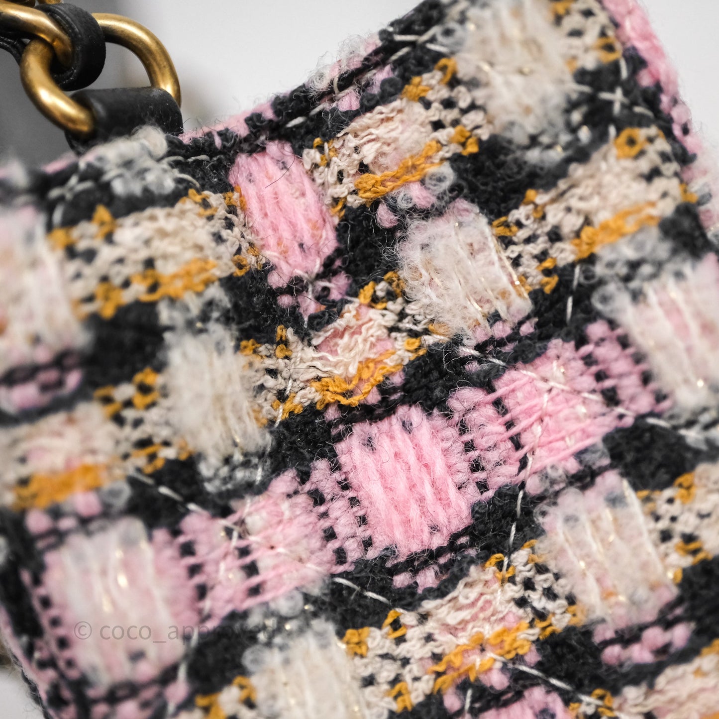 Chanel Pearl Crush Mini Square Pink/ White/ Black Tweed Aged Gold Hardware