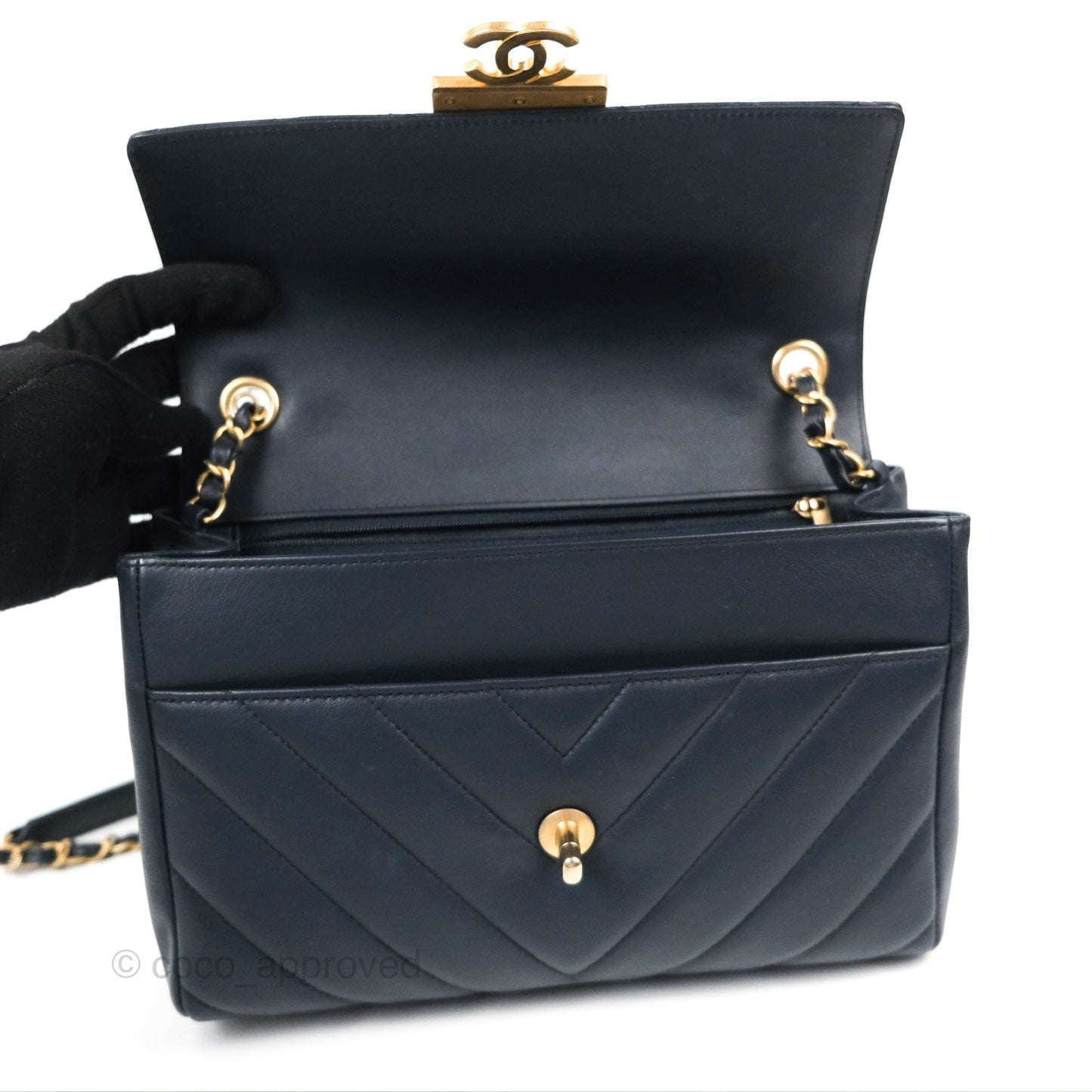 Chanel Golden Class CC Top Handle Bag Navy Calfskin Aged Gold Hardware