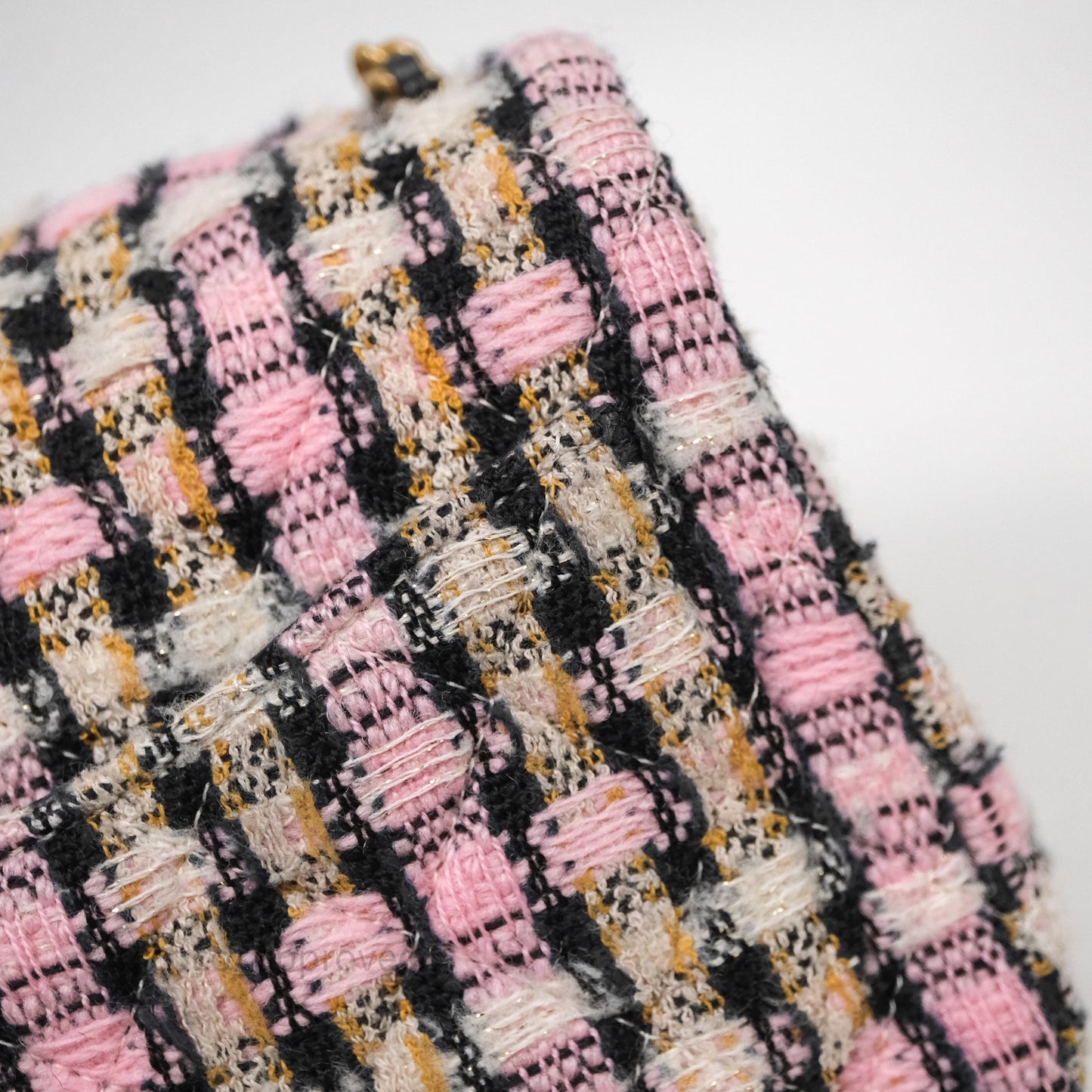 Chanel Pearl Crush Mini Square Pink/ White/ Black Tweed Aged Gold Hardware