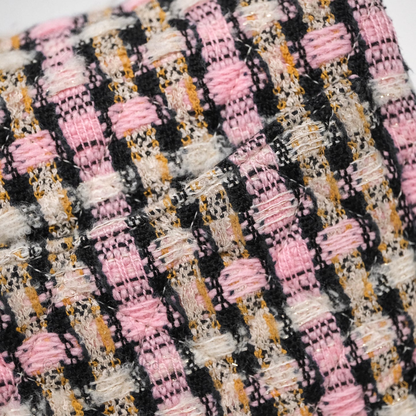 Chanel Pearl Crush Mini Square Pink/ White/ Black Tweed Aged Gold Hardware