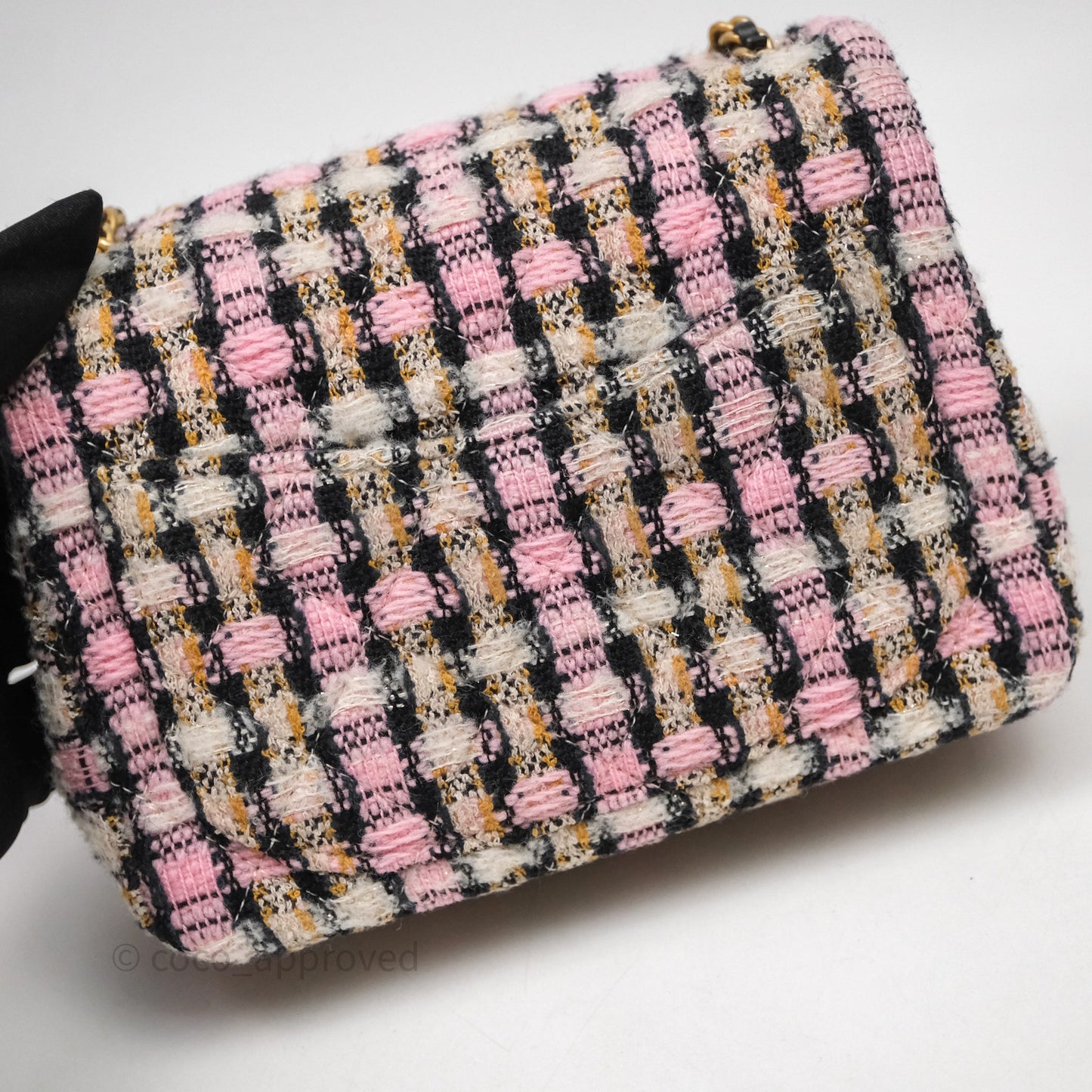 Chanel Pearl Crush Mini Square Pink/ White/ Black Tweed Aged Gold Hardware