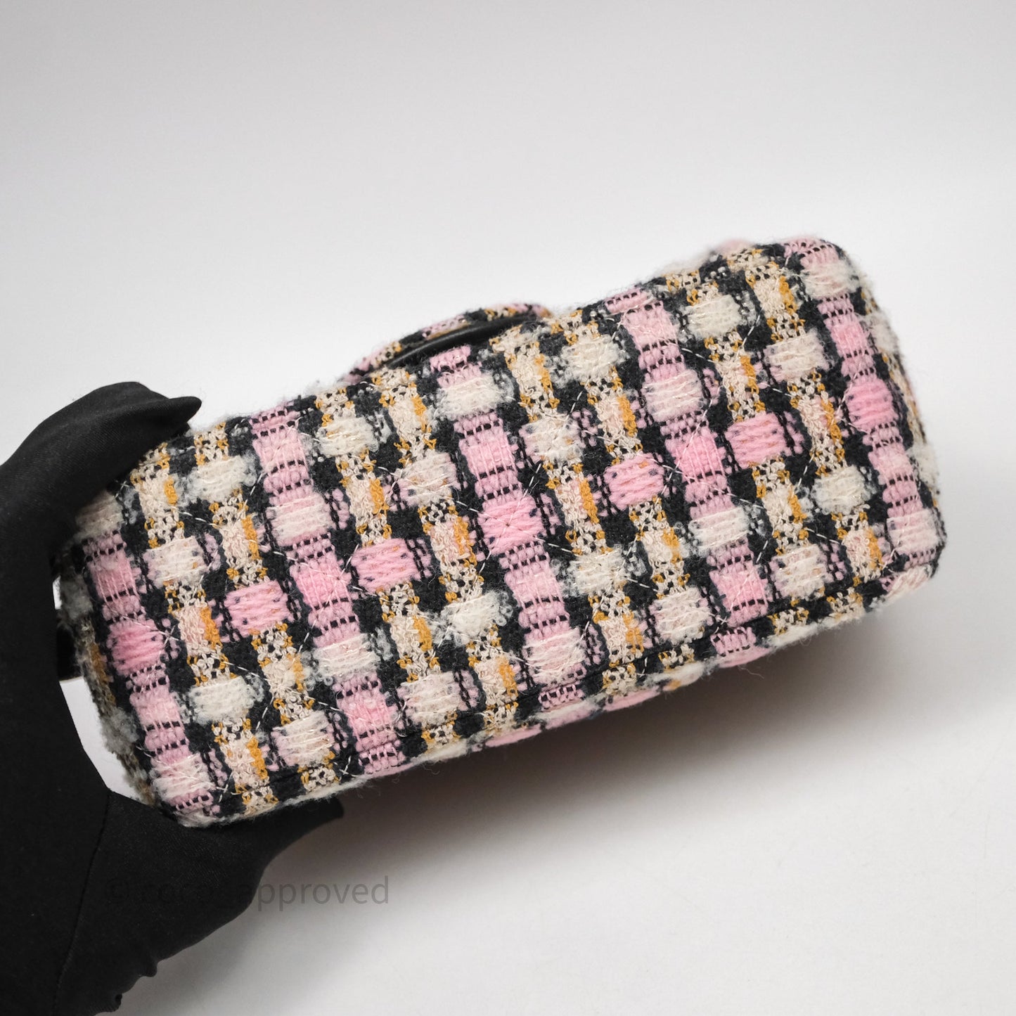 Chanel Pearl Crush Mini Square Pink/ White/ Black Tweed Aged Gold Hardware