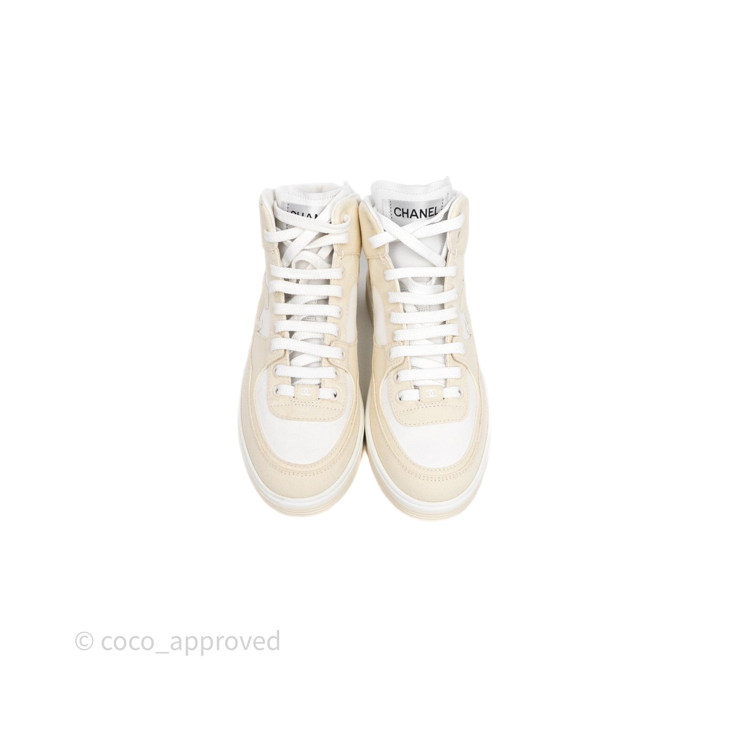 Chanel CC Light Beige White Canvas Sneaker Size 38.5