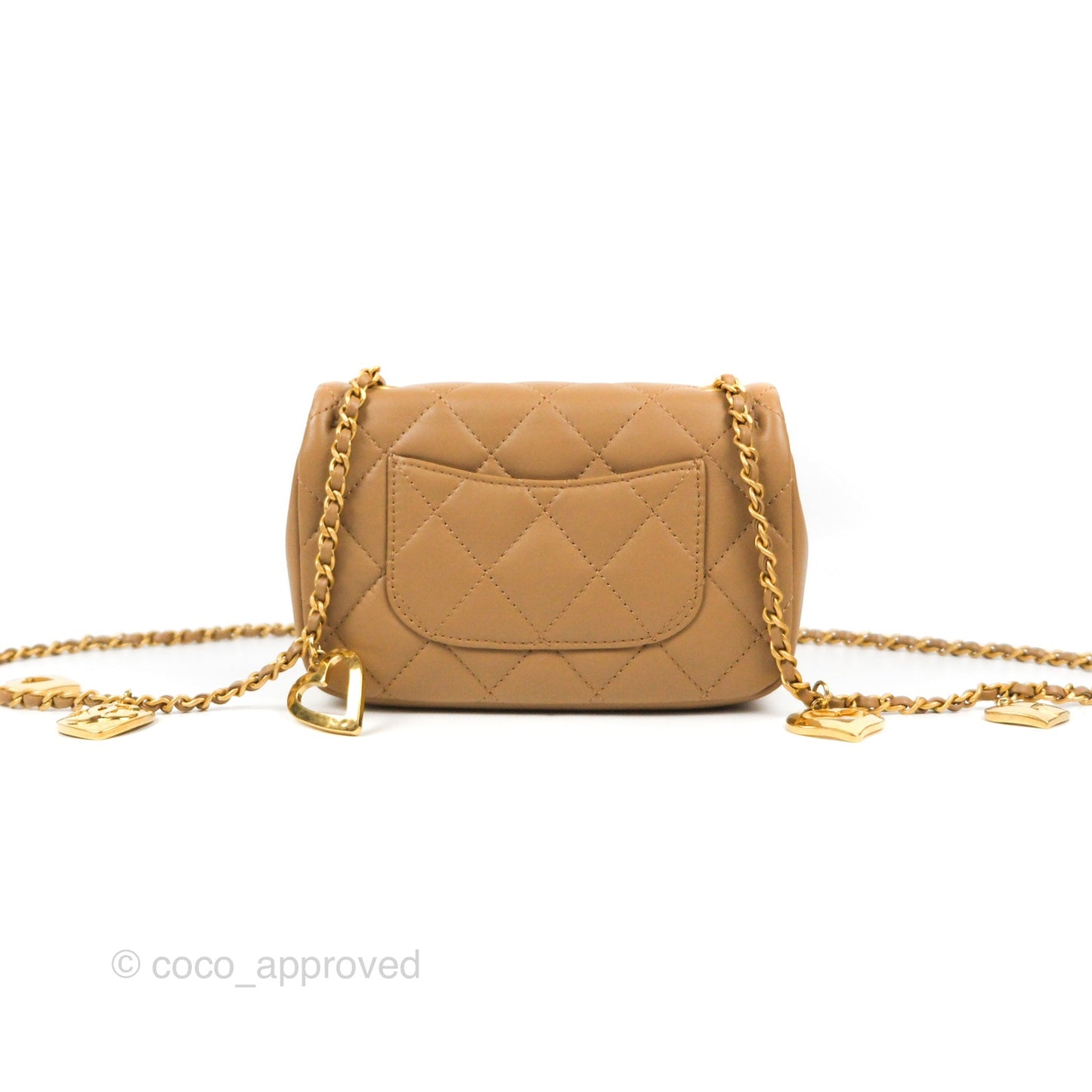 Chanel Mini Flap Bag With Heart CC Charm Dark Beige Lambskin Aged Gold Hardware