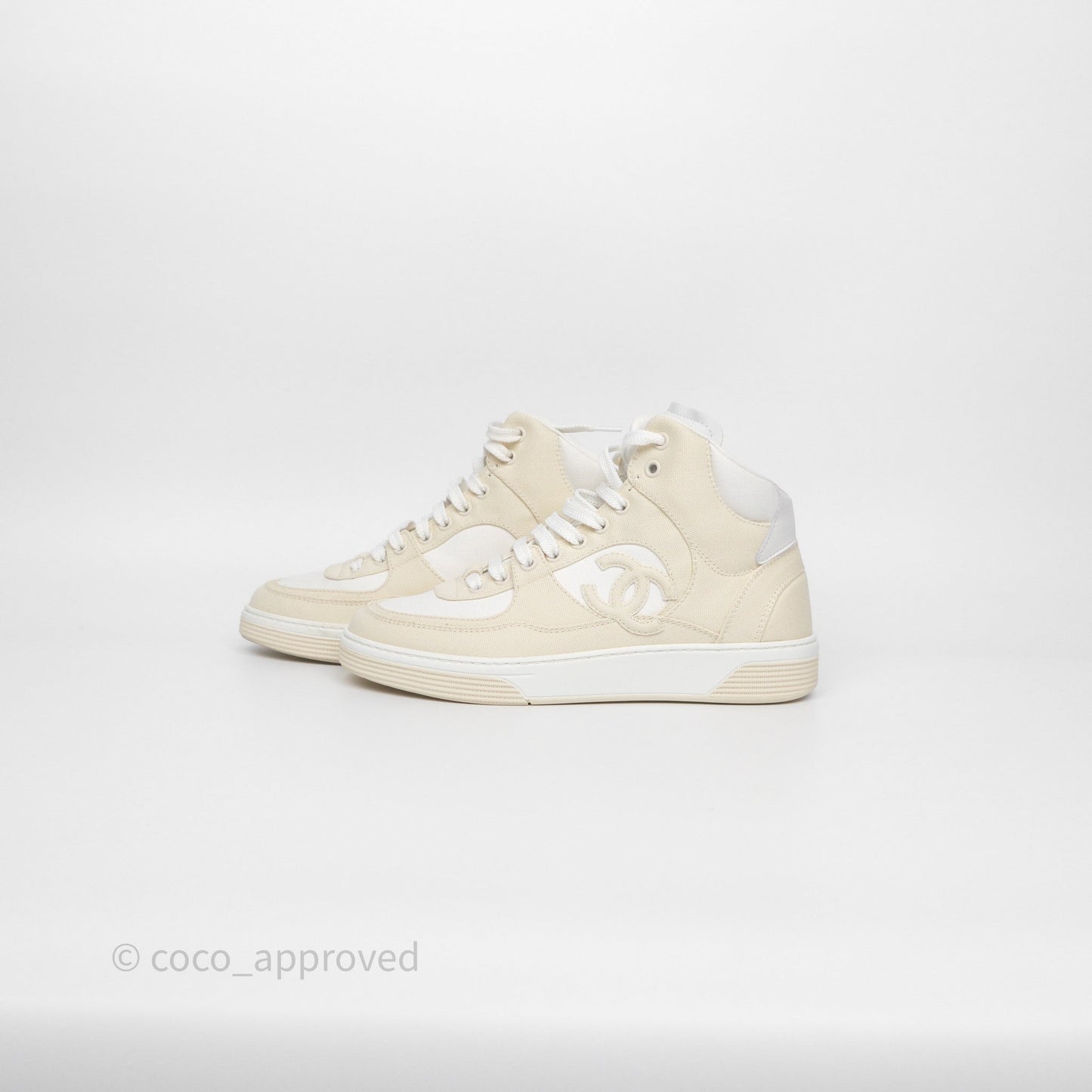 Chanel CC Light Beige White Canvas Sneaker Size 38.5