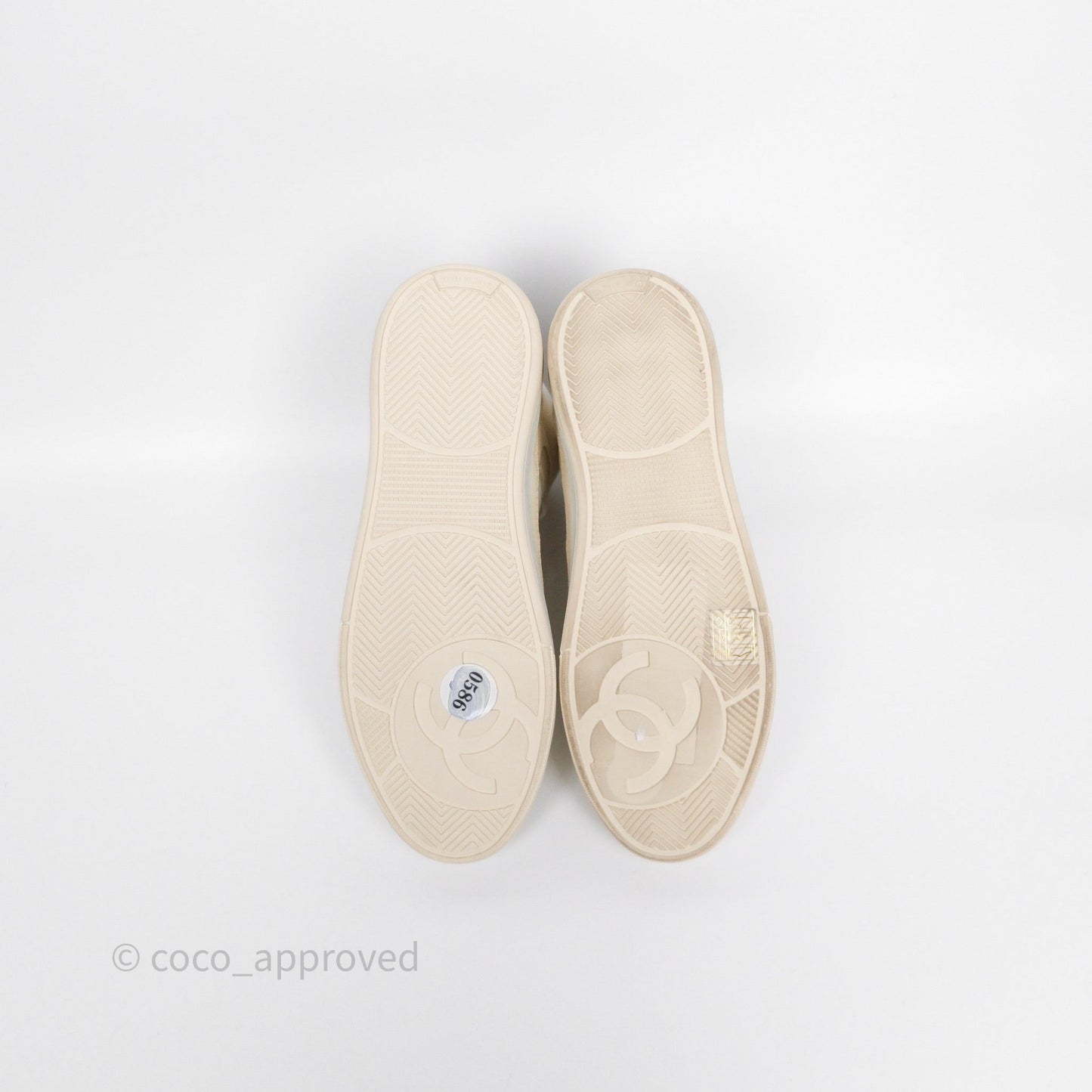 Chanel CC Light Beige White Canvas Sneaker Size 38.5