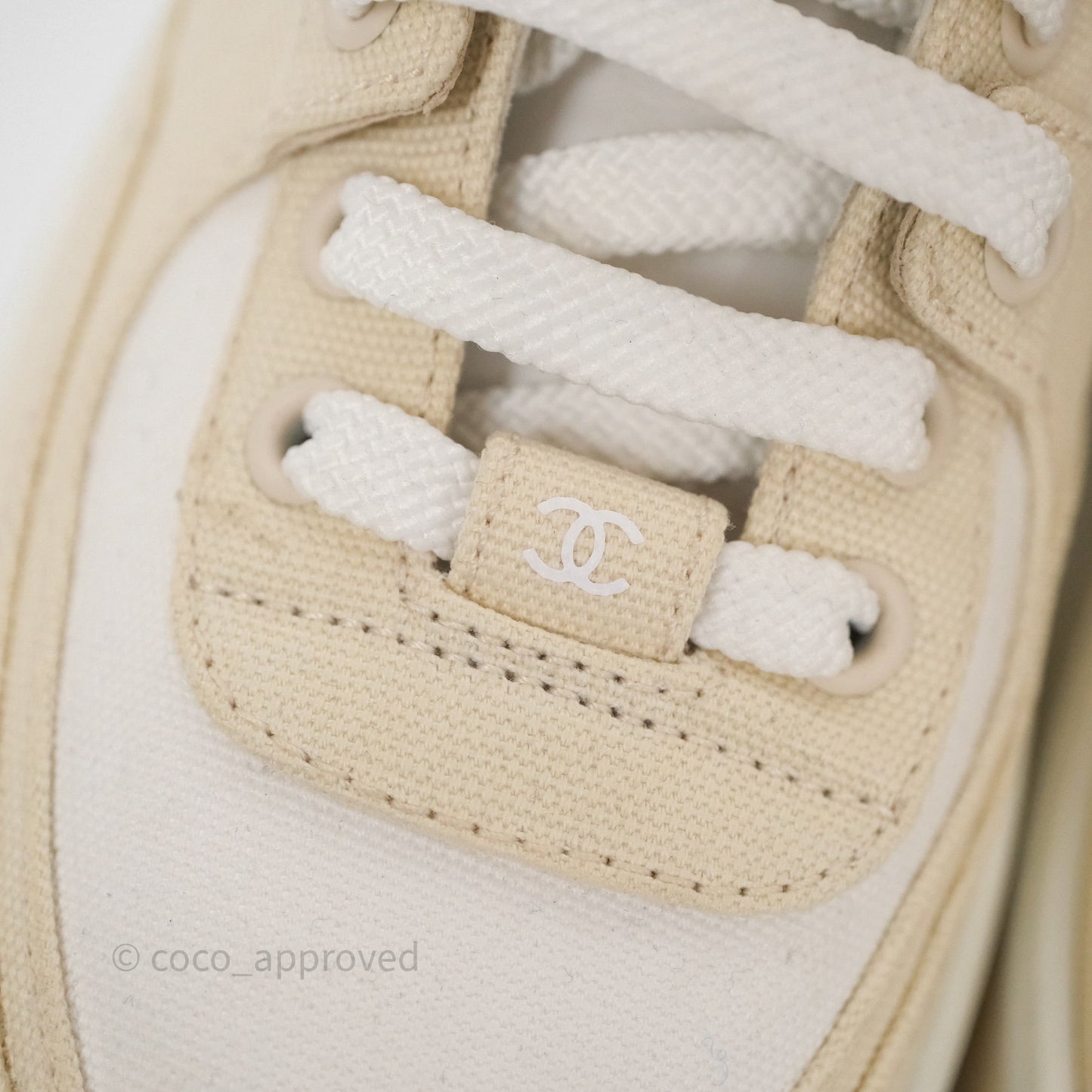 Chanel CC Light Beige White Canvas Sneaker Size 38.5