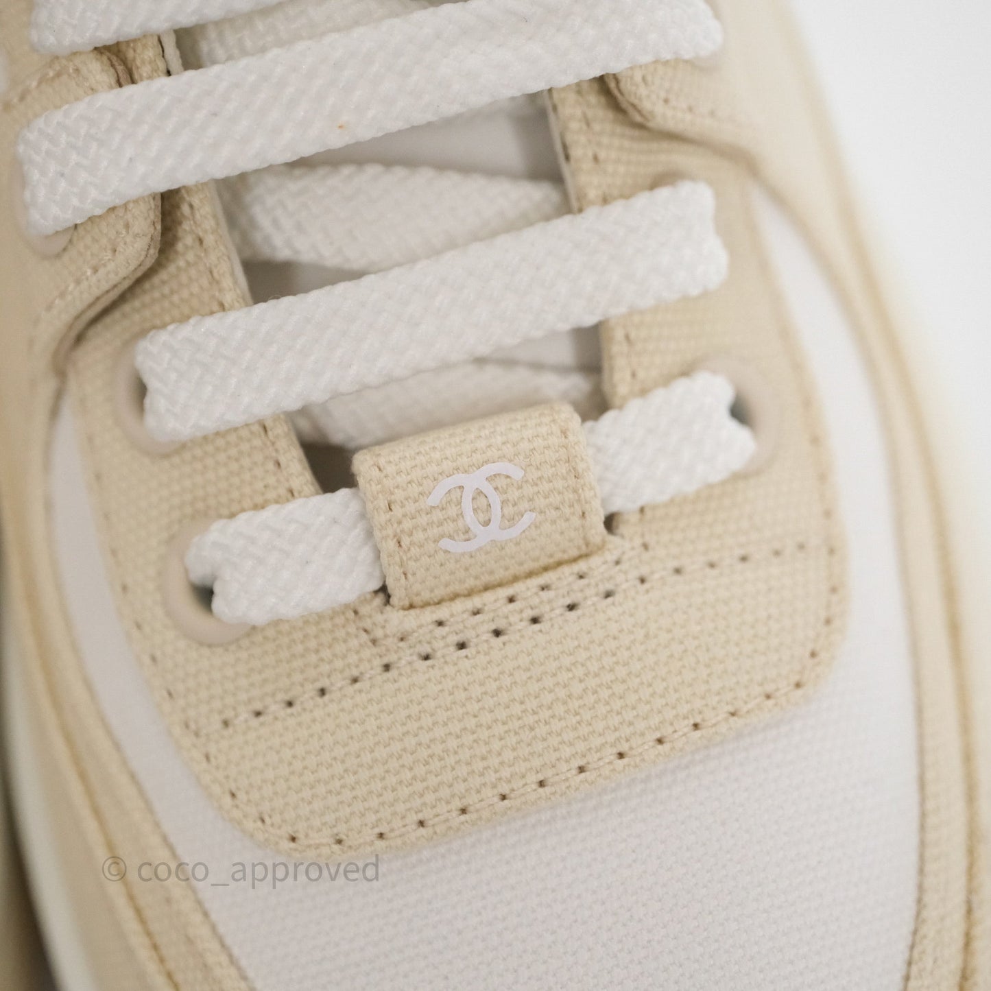 Chanel CC Light Beige White Canvas Sneaker Size 38.5