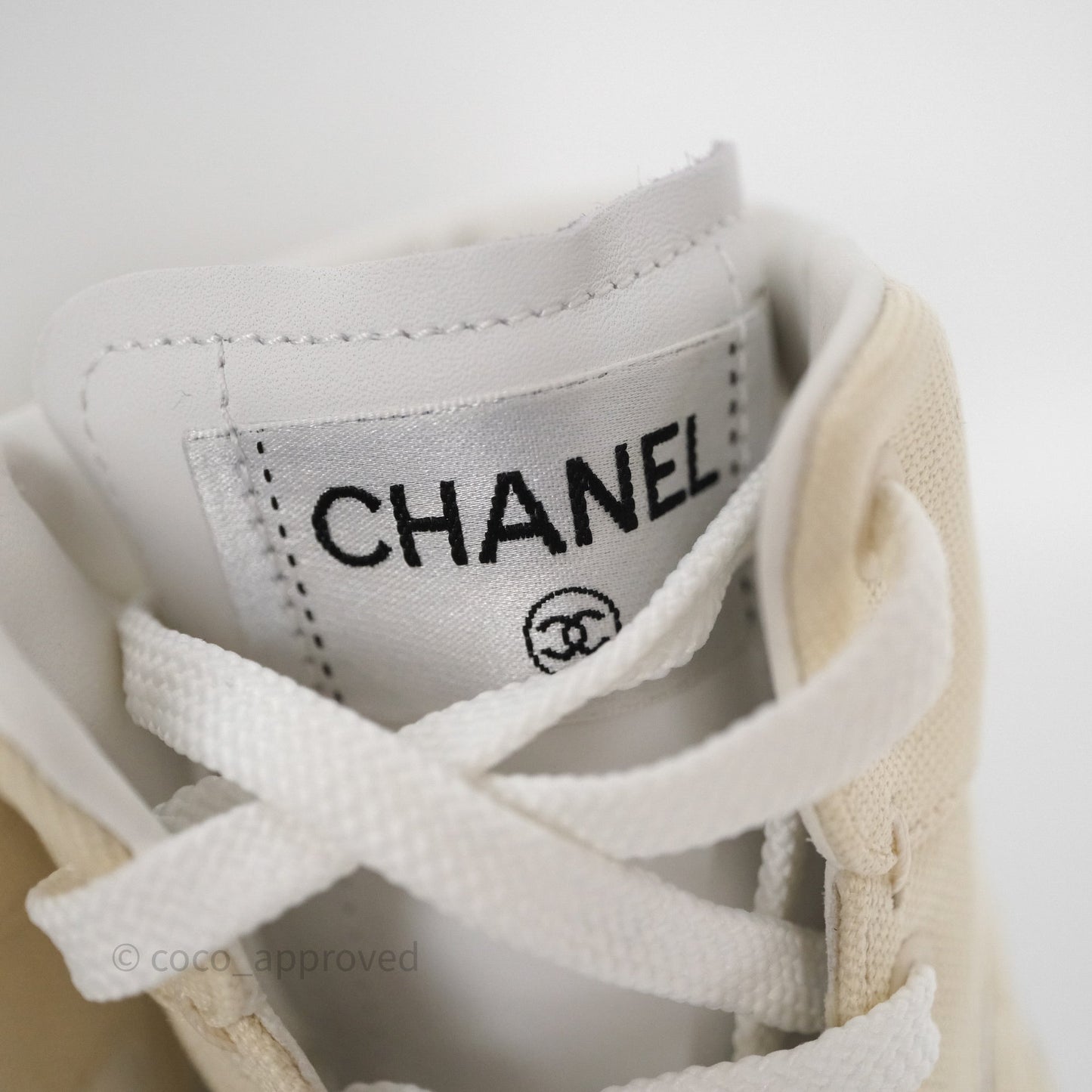 Chanel CC Light Beige White Canvas Sneaker Size 38.5
