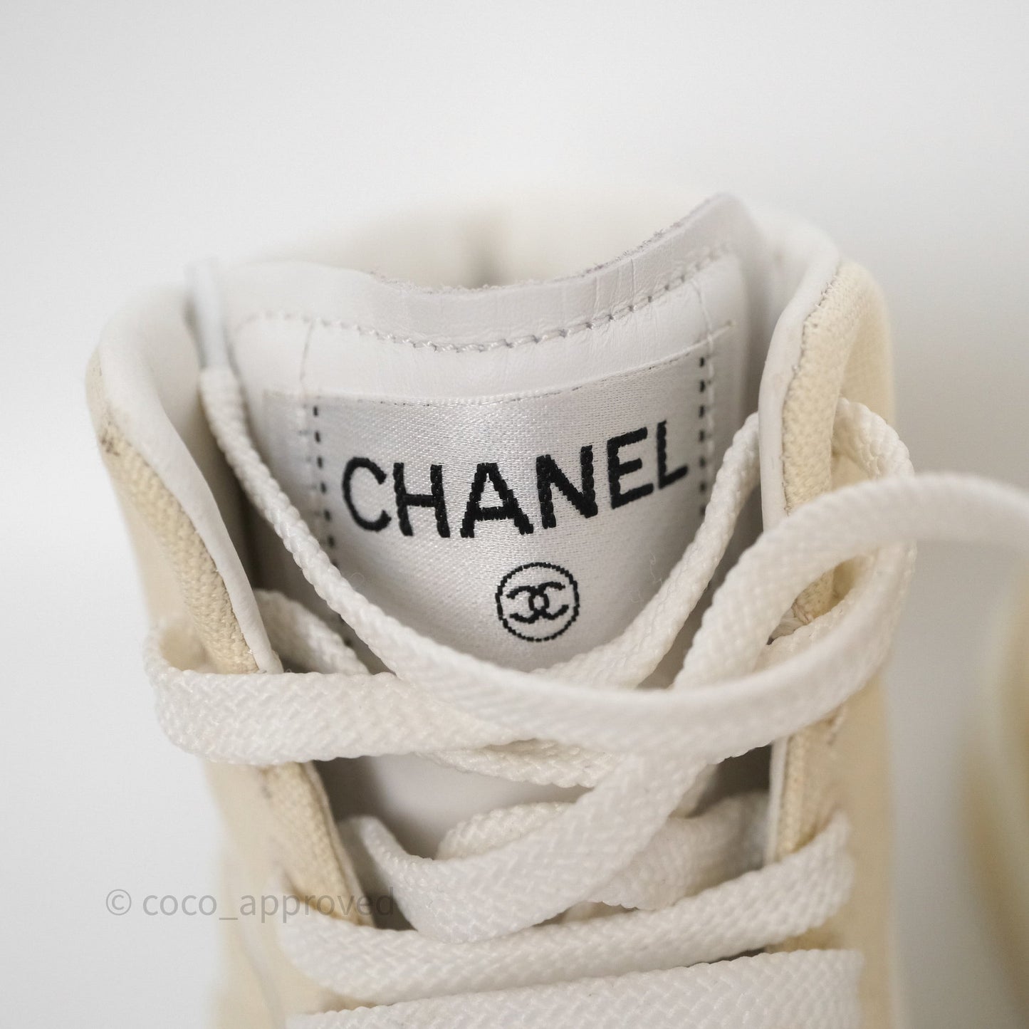 Chanel CC Light Beige White Canvas Sneaker Size 38.5
