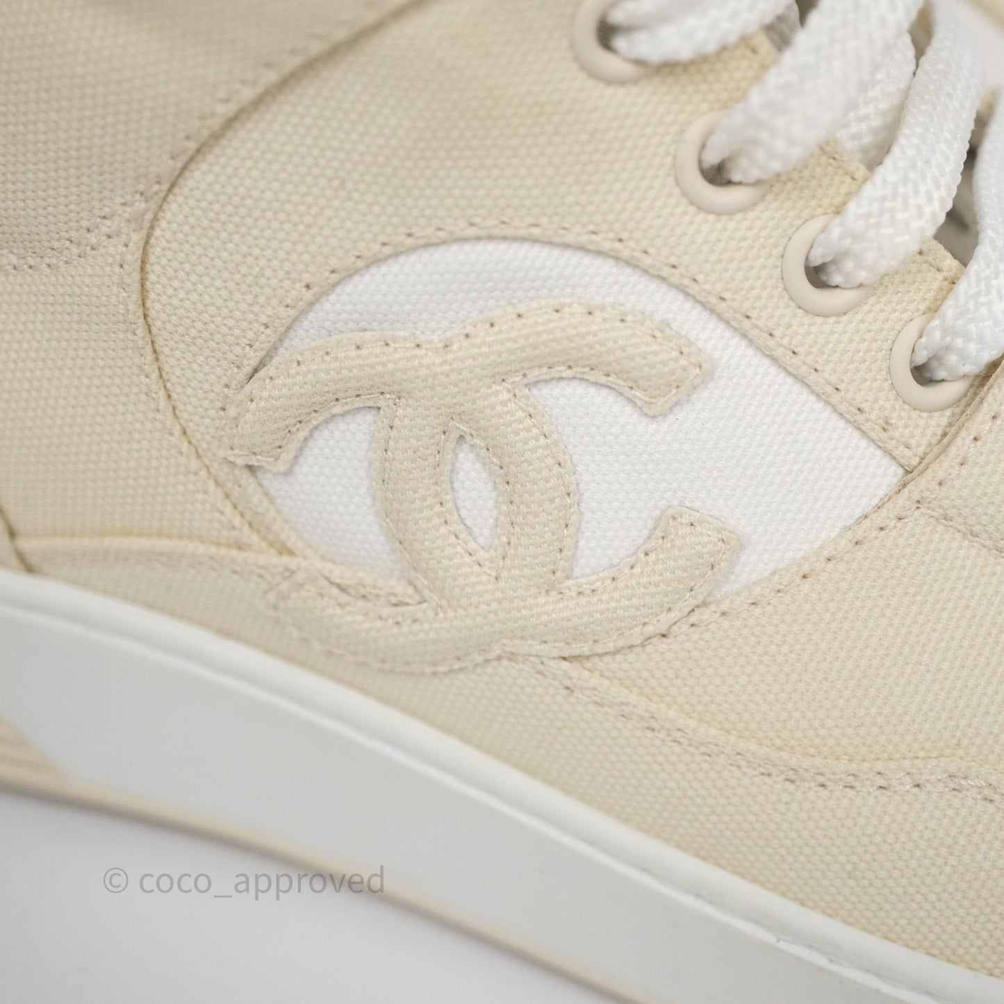 Chanel CC Light Beige White Canvas Sneaker Size 38.5