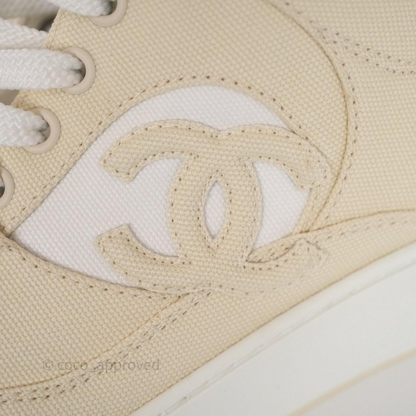 Chanel CC Light Beige White Canvas Sneaker Size 38.5