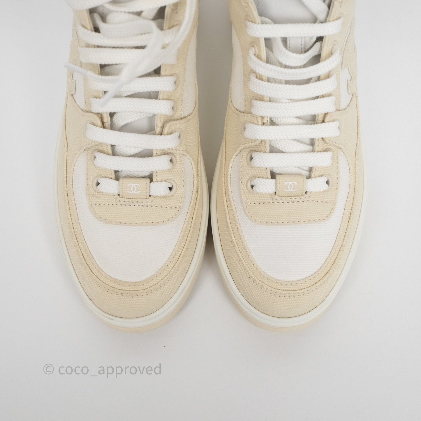 Chanel CC Light Beige White Canvas Sneaker Size 38.5